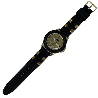 Ice Master Quartz Watch Black Gold Glitter Face Round Analog 12 Hour Wristwatch