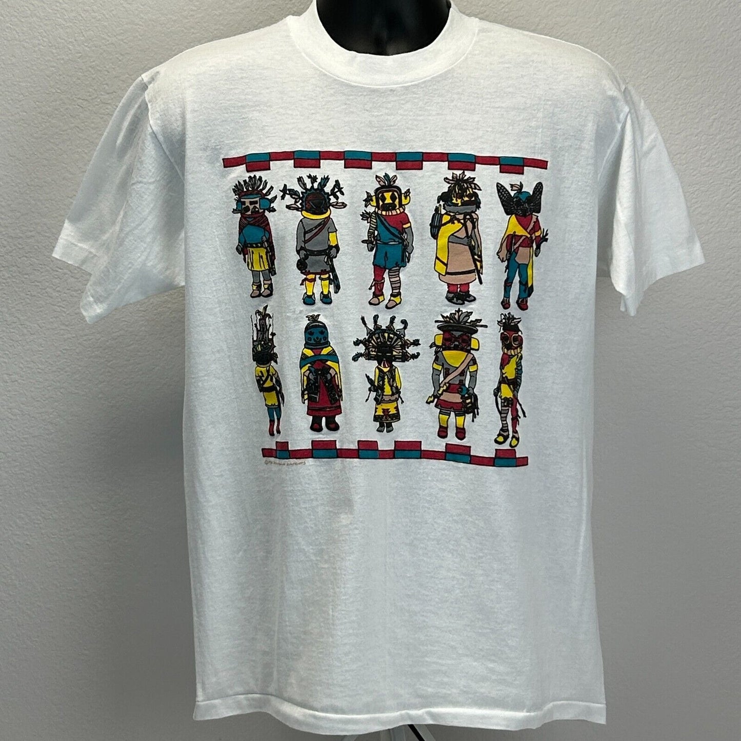 Vintage Native American Indian Kachina T Shirt Mens Large 90s Southwestern White