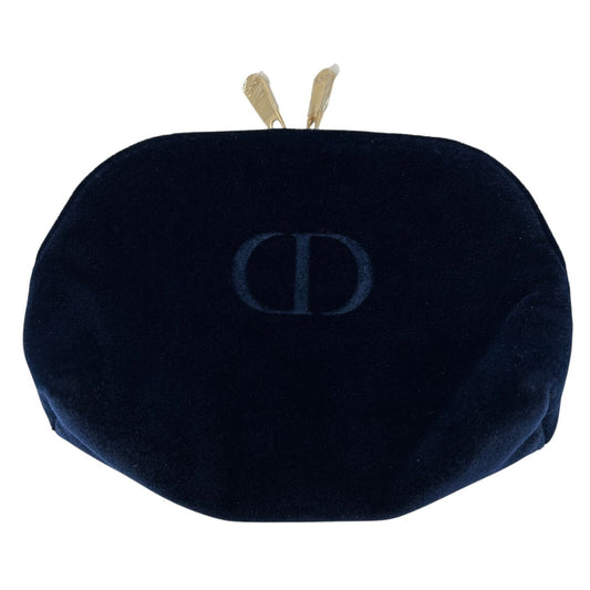 Christian Dior Beauty Velvet Makeup Bag Cosmetics Pouch Clutch Velvet CD Blue Womens