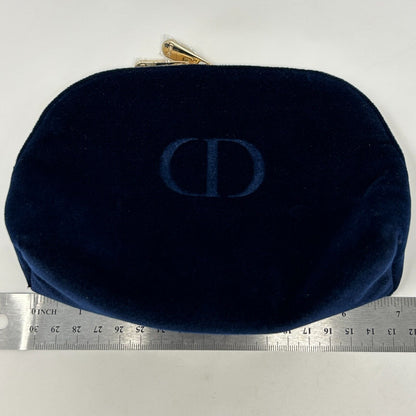 Christian Dior Beauty Velvet Makeup Bag Cosmetics Pouch Clutch Velvet CD Blue Womens