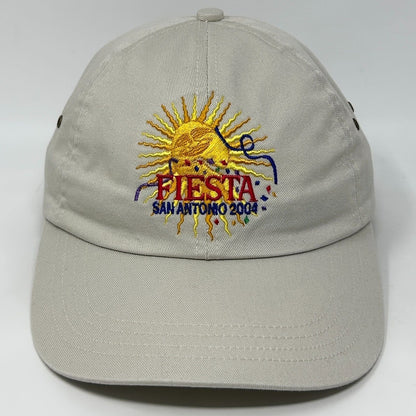 Vintage Fiesta San Antonio 2004 Dad Hat Baseball Cap Texas Y2Ks Strapback Beige