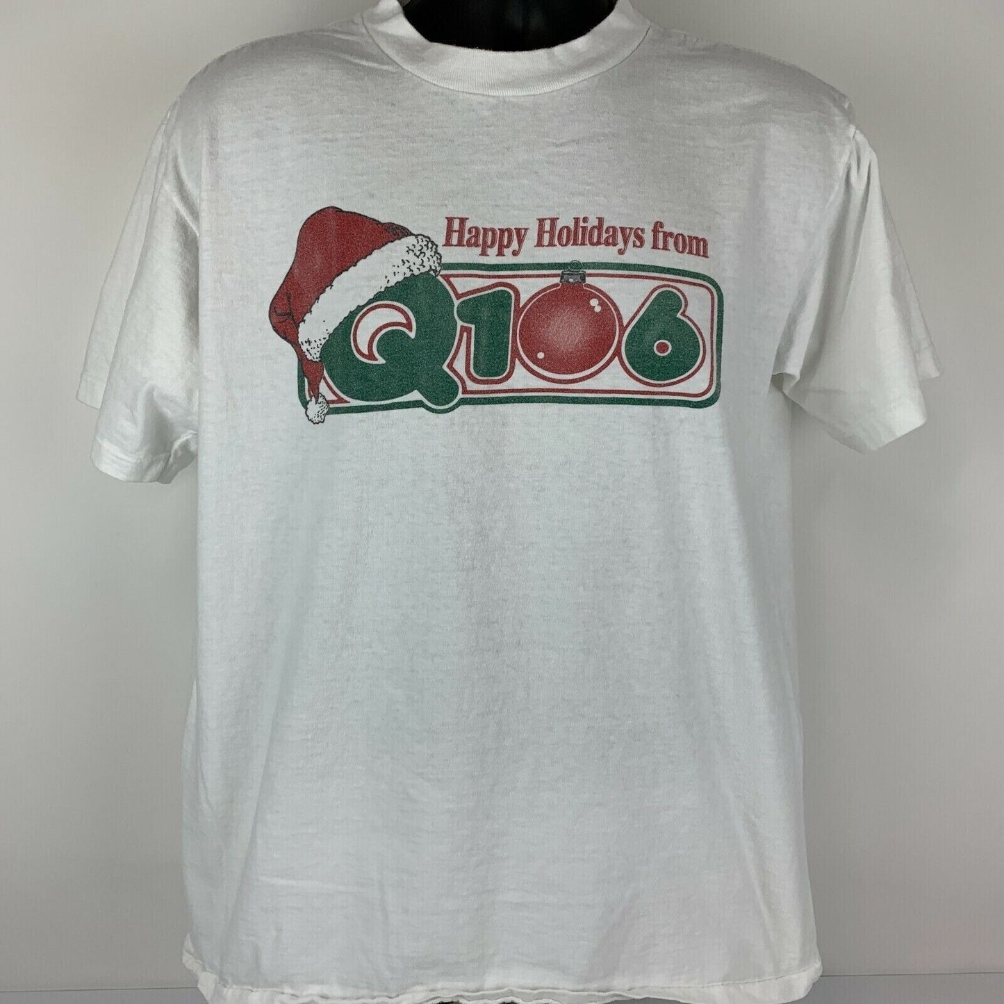 Vintage Q106 Christmas T Shirt Mens Large San Diego Radio Station KKLQ 90s White