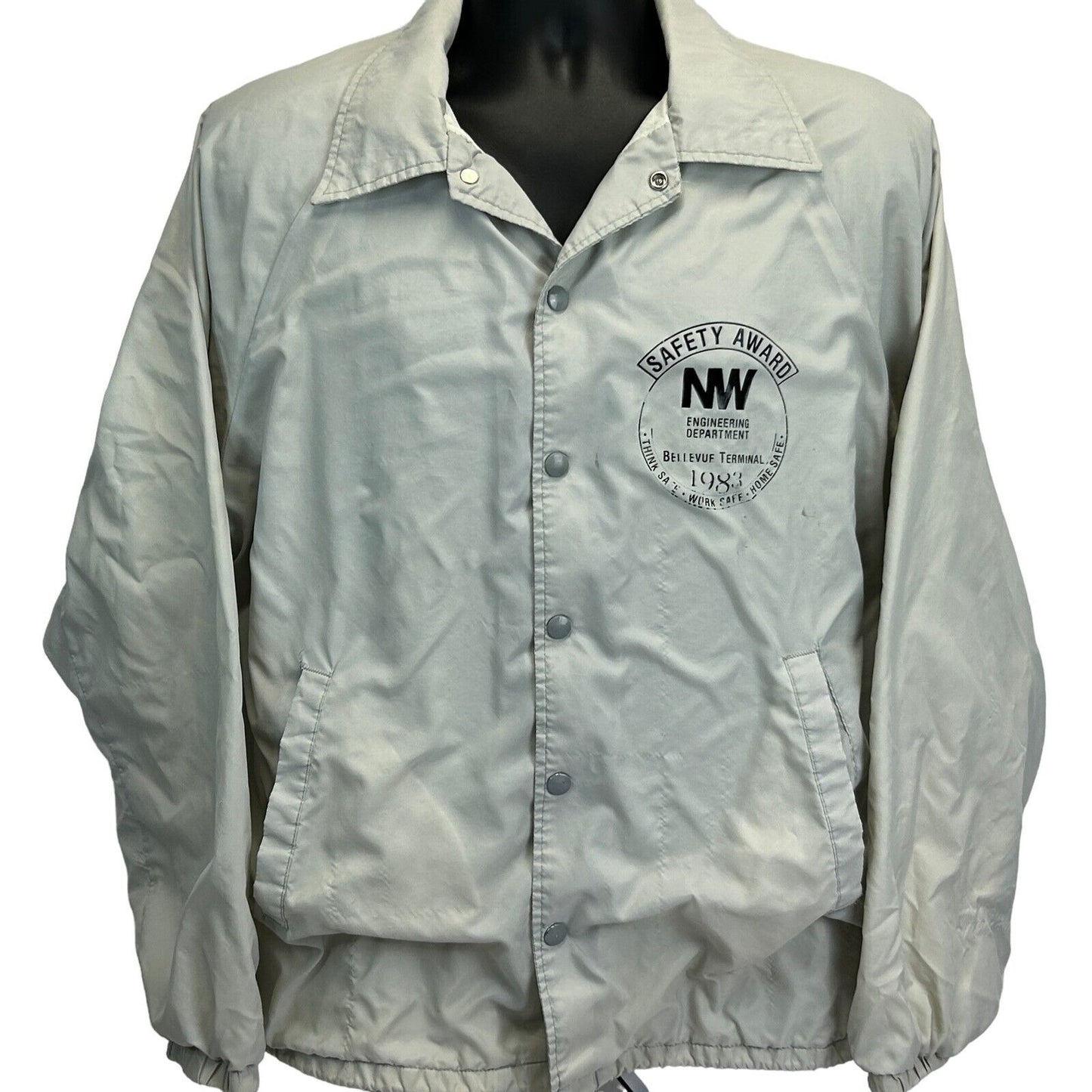 Chaqueta vintage NW Bellevue Terminal para hombre, cortavientos grande, estilo tren ferroviario, color gris