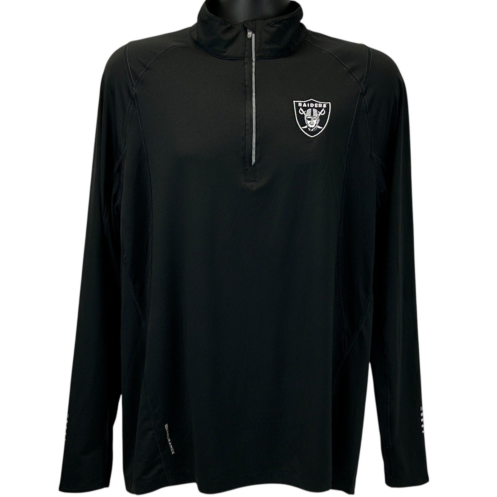 Ogio Raiders Shirt in black, long sleeve, featuring a 1/4 zip and Raiders logo on the front