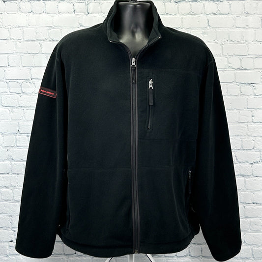 Black Ralph Lauren Jacket from Polo Sport with front zip and side pockets in medium size