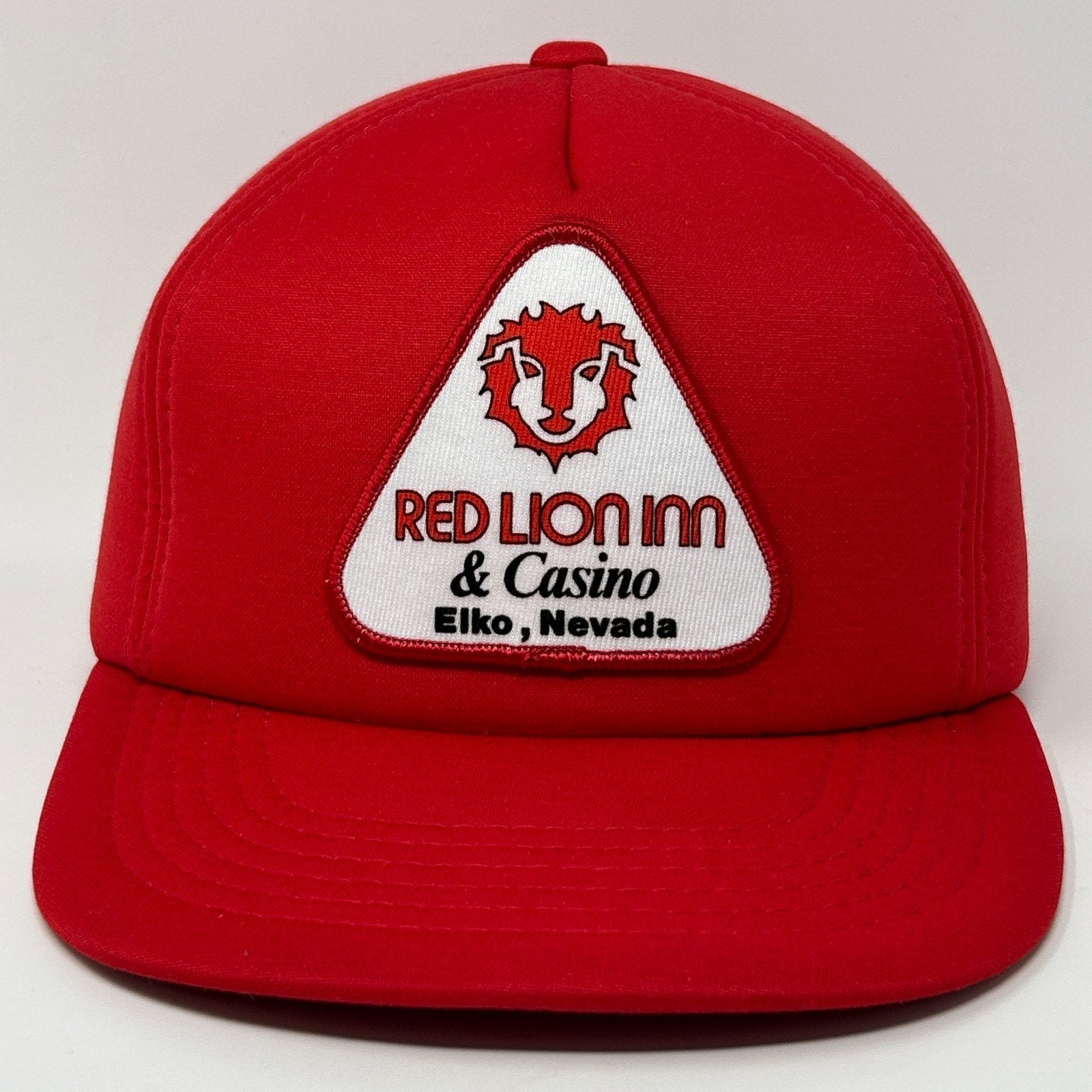 Red Baseball Cap Hat with 'Red Lion Inn & Casino' logo from Elko, Nevada, front view