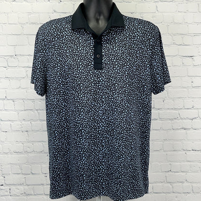 REDVANLY Men's Short Sleeve Polo Shirt in Black with Pattern, Front View, Smooth Fabric