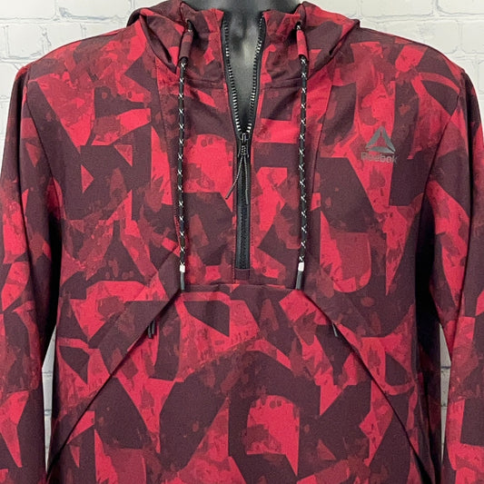 Reebok Red Graphic Hoodie with Half-Zip and Logo, Front View, Size Large