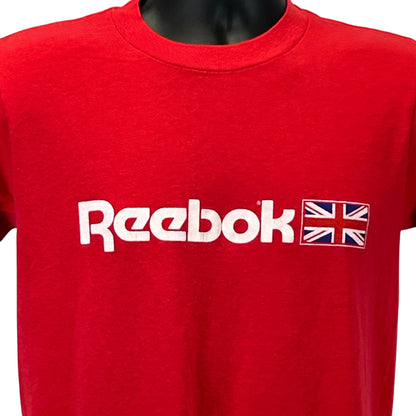 Red Reebok T-Shirt with UK Flag Logo on Chest, Front View, Size Medium