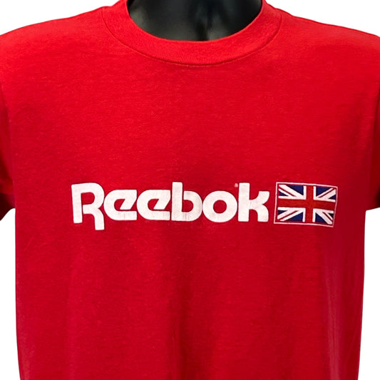 Red Reebok T-Shirt with UK Flag Logo on Chest, Front View, Size Medium