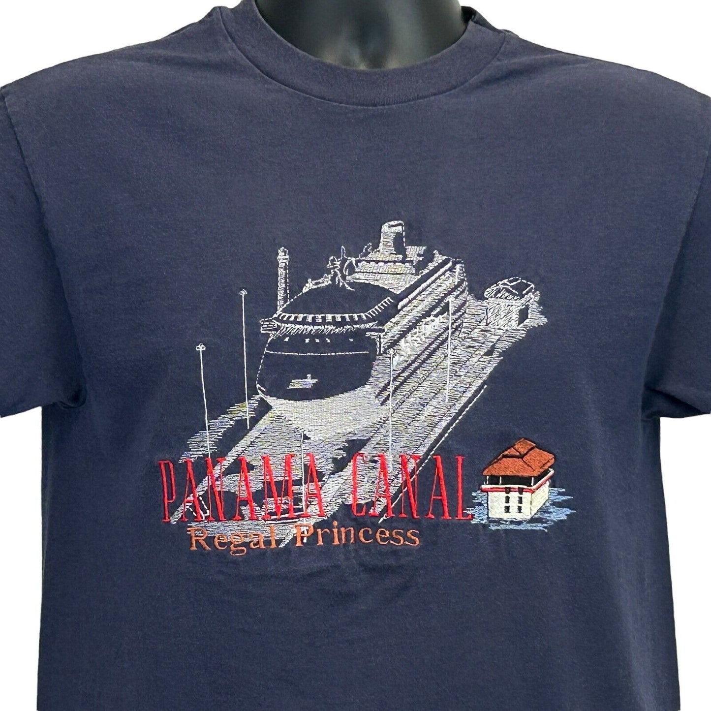 Anvil navy T-shirt featuring Panama Canal design with Regal Princess embroidery on the front