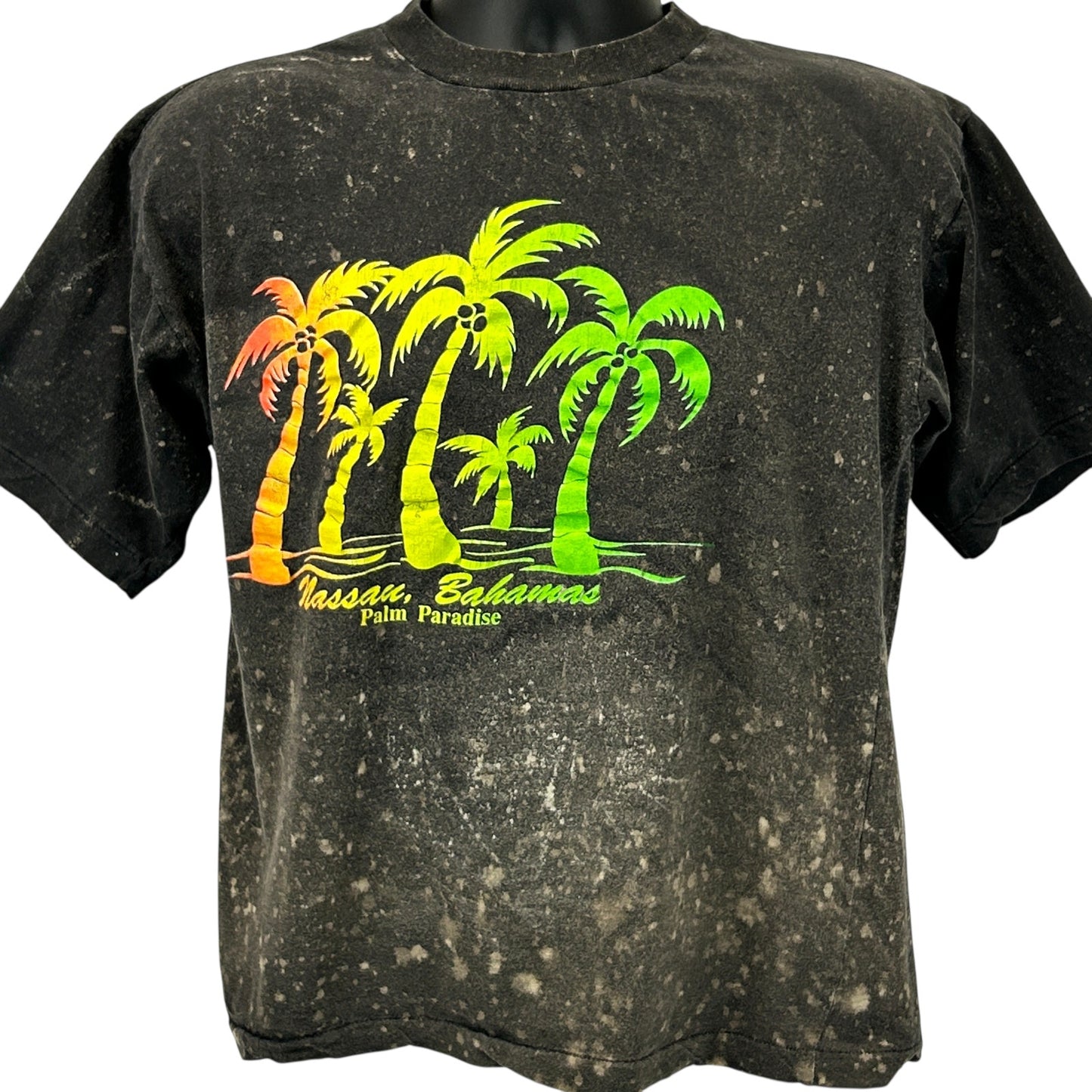 Vintage Nassau T-Shirt in Black with Colorful Palm Tree Graphic on the Front