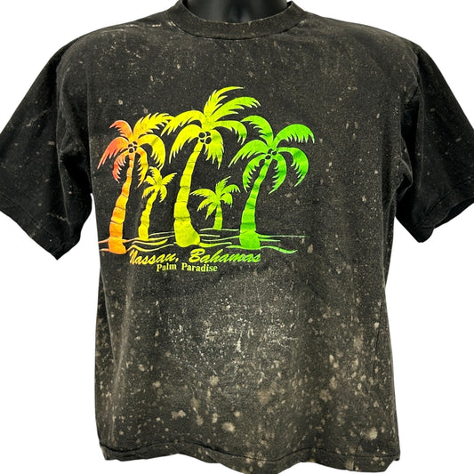 Vintage Nassau T-Shirt in Black with Colorful Palm Tree Graphic on the Front