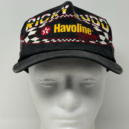 Ricky Rudd NASCAR black cap with Havoline Racing logo and checkered pattern in front view