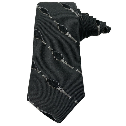 Robert Talbott Black Necktie with Zigzag Patterns and Unique Bottle Design in Front View