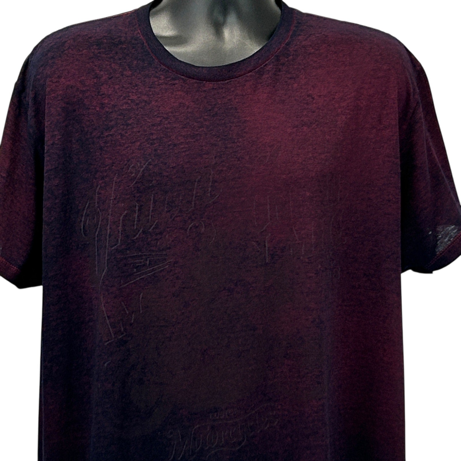 Rock and Republic Burgundy T-Shirt, Short Sleeve, Front View with Subtle Logo Detail