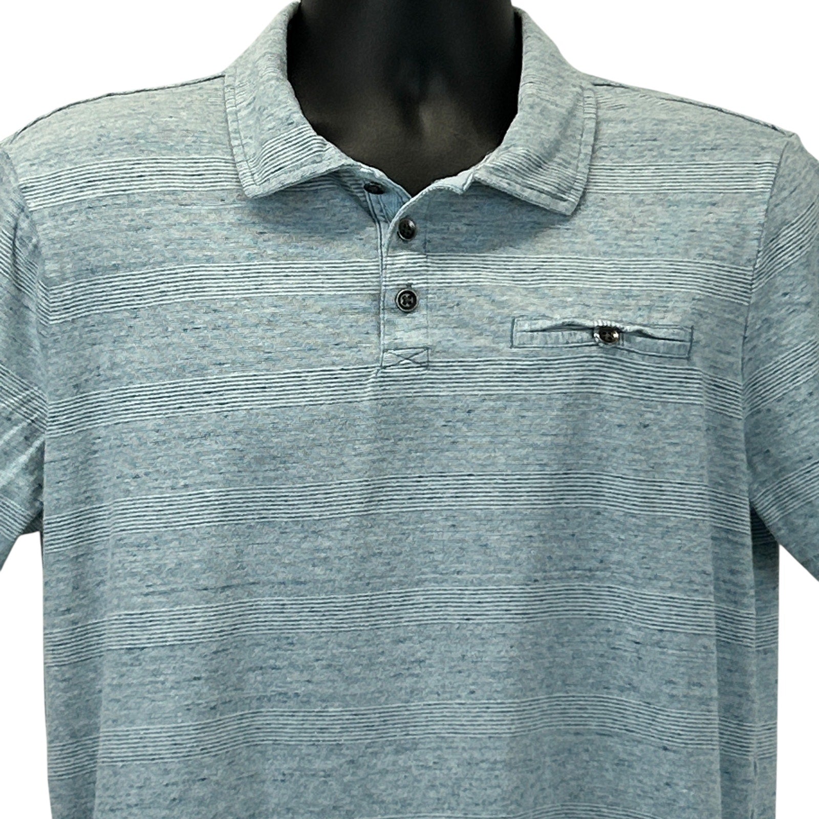 Rock & Republic Men's Light Blue Polo Shirt with Striped Design and Front Pocket Detail