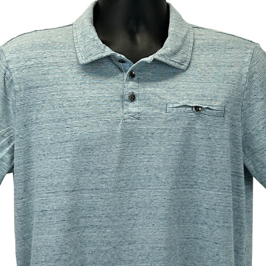 Rock & Republic Men's Light Blue Polo Shirt with Striped Design and Front Pocket Detail