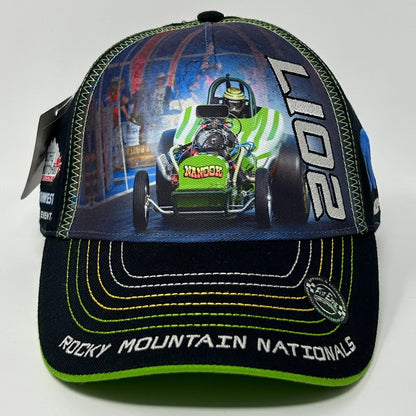 Fast Eddie Racewear Drag Racing Hat in black with front graphic, adjustable size, and logo detailing