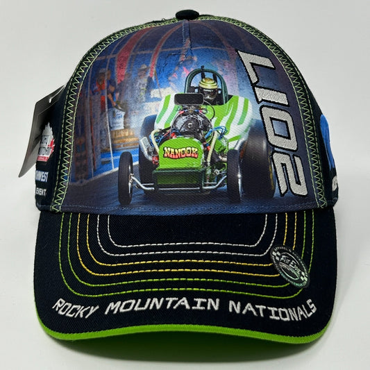 Fast Eddie Racewear Drag Racing Hat in black with front graphic, adjustable size, and logo detailing
