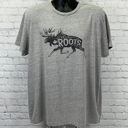 Roots Canada Vintage Grey T-Shirt in X-Large with Moose Graphic Design