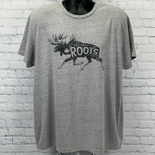 Roots Canada Vintage Grey T-Shirt in X-Large with Moose Graphic Design