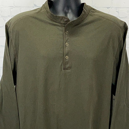 Roundtree & Yorke Long Sleeve Olive Green Henley Shirt with Button Placket and Stand Collar