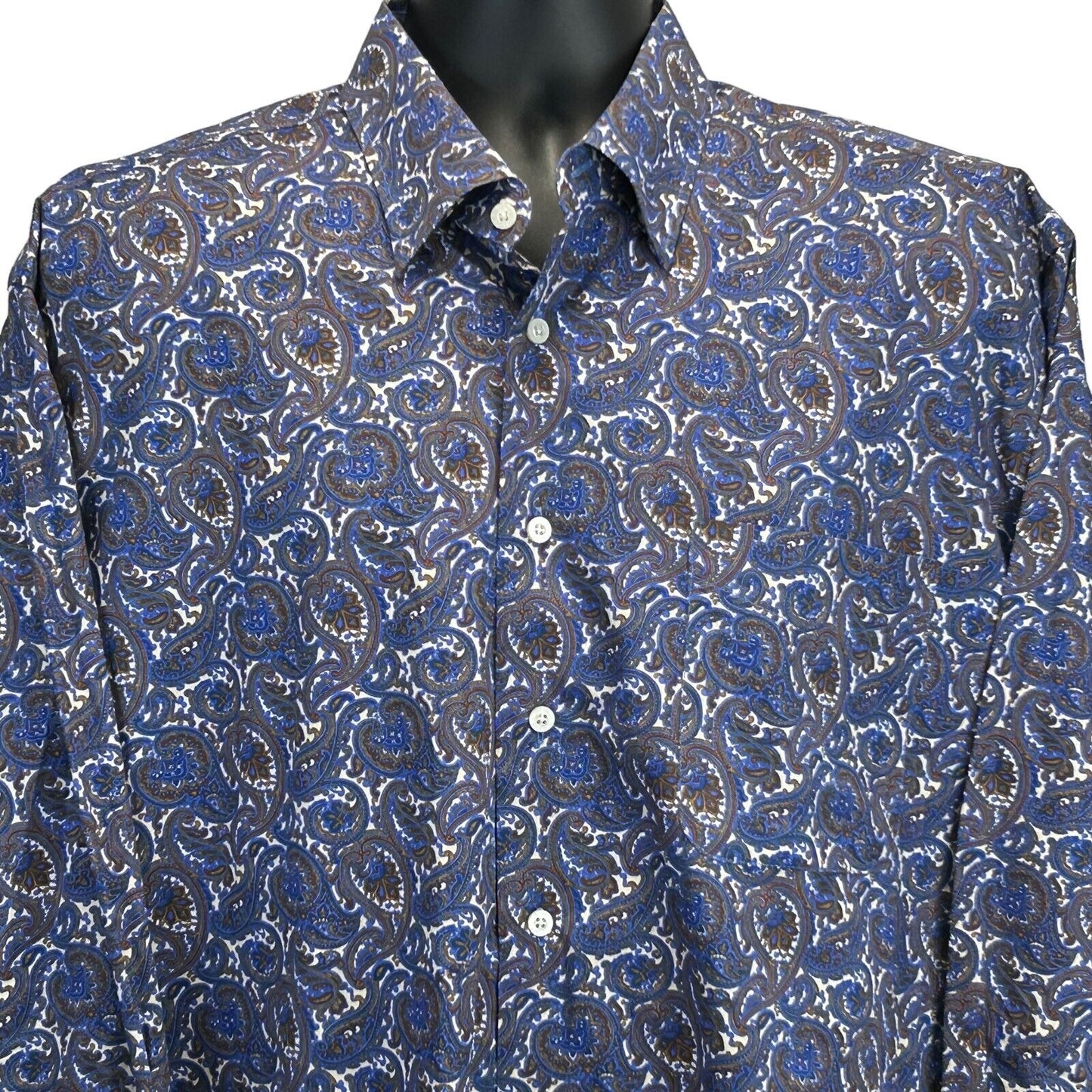 Alan Flusser Paisley Button Front Shirt Mens X-Large Long Sleeve Blue White Gold