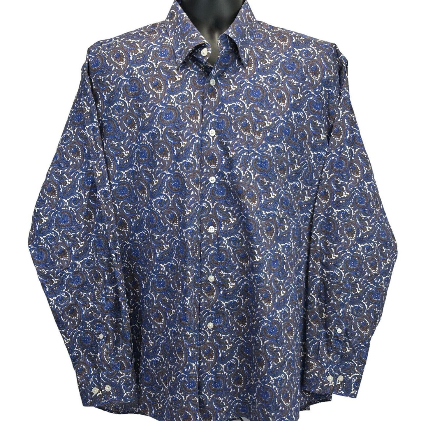 Alan Flusser Paisley Button Front Shirt Mens X-Large Long Sleeve Blue White Gold