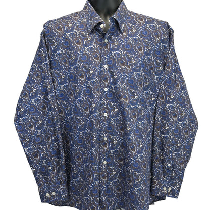 Alan Flusser Paisley Button Front Shirt Mens X-Large Long Sleeve Blue White Gold