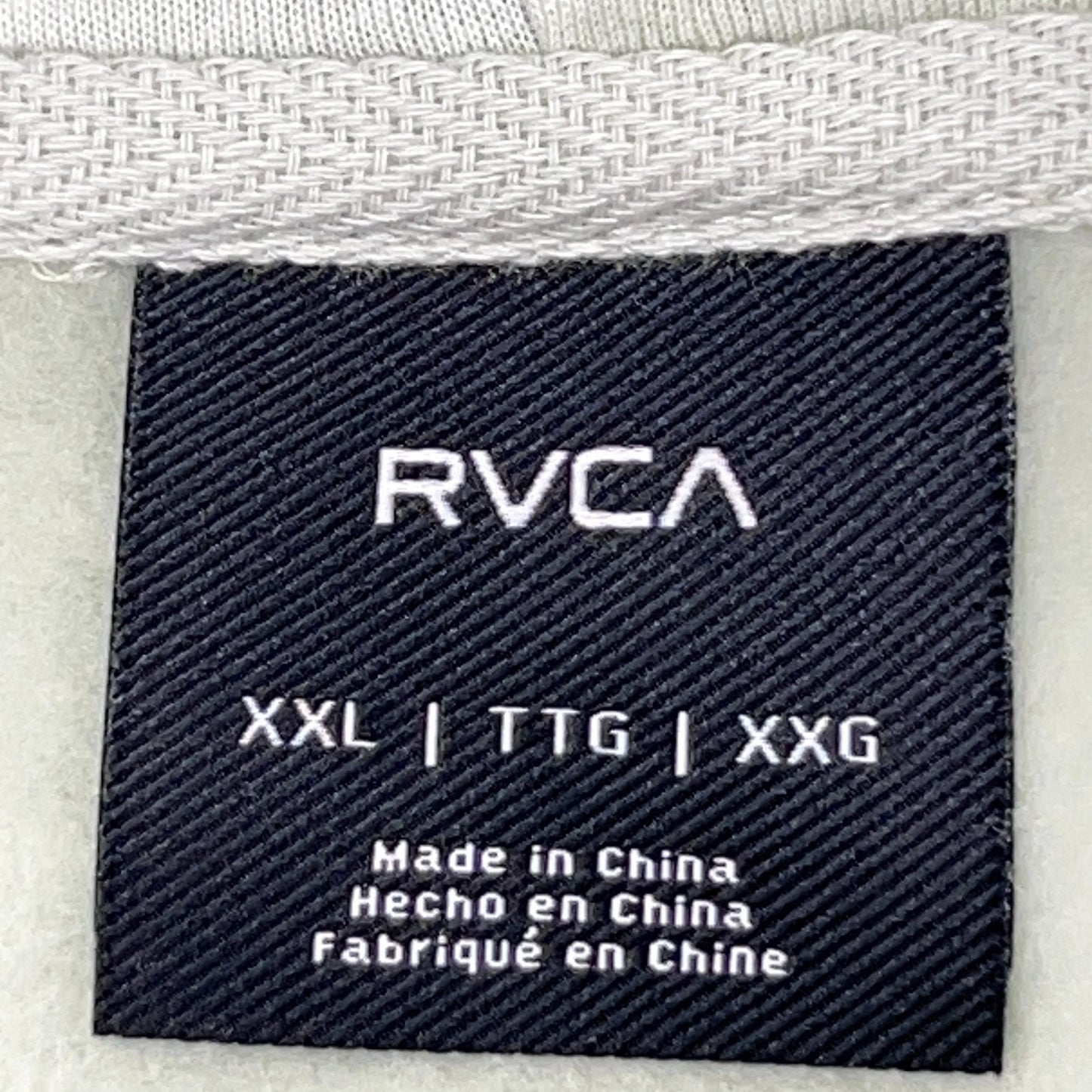 RVCA Hoodie Sweatshirt Tag in Light Gray XXL with Care Instructions