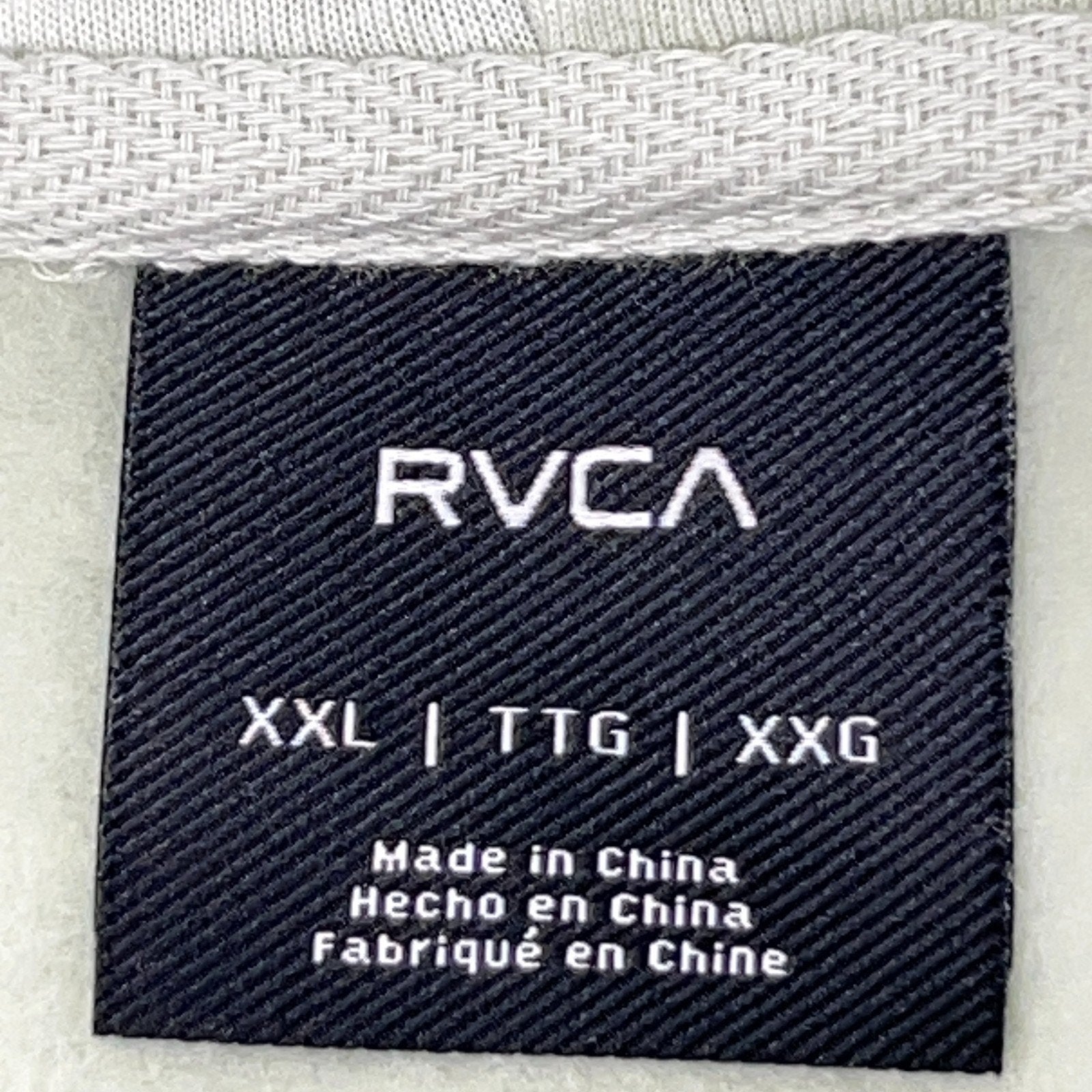 RVCA Hoodie Sweatshirt Tag in Light Gray XXL with Care Instructions