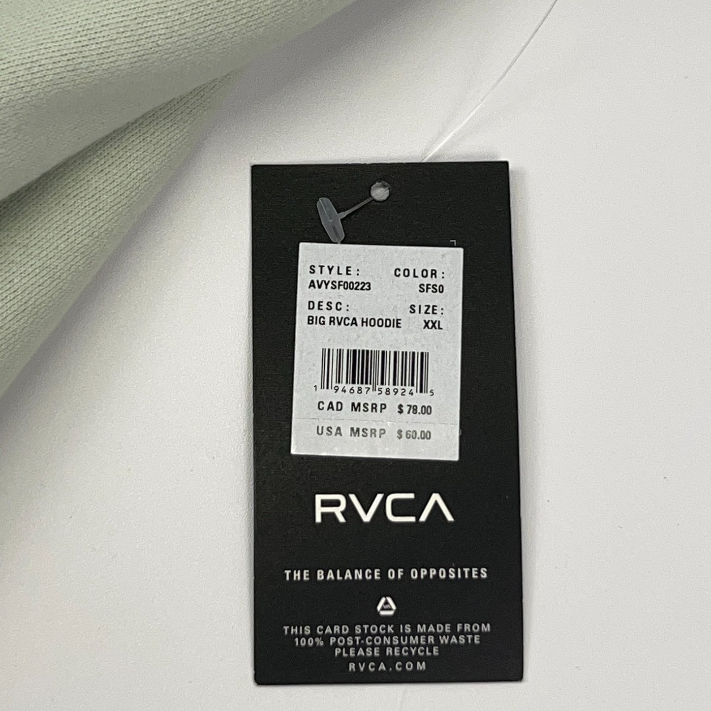 RVCA Big RVCA Hoodie in SF50 Green XXL front