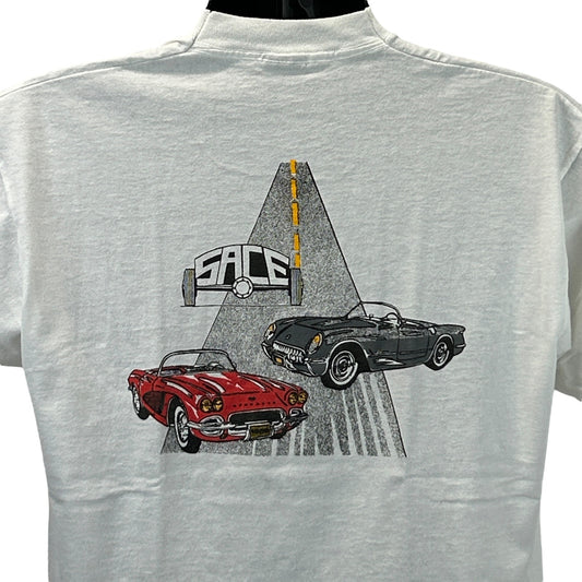 Gray T-Shirt from Screen Stars featuring Corvette graphic in red and black on the back