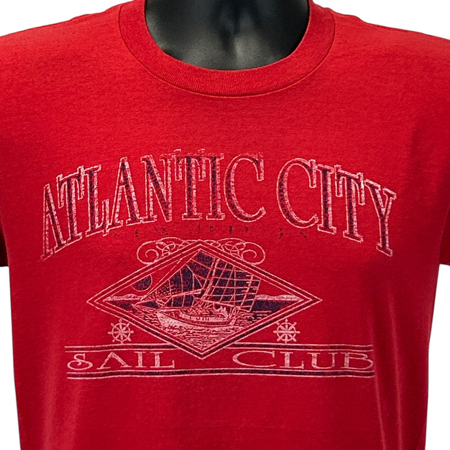 Red Vintage T-Shirt featuring Atlantic City Sail Club graphic on the front, size medium
