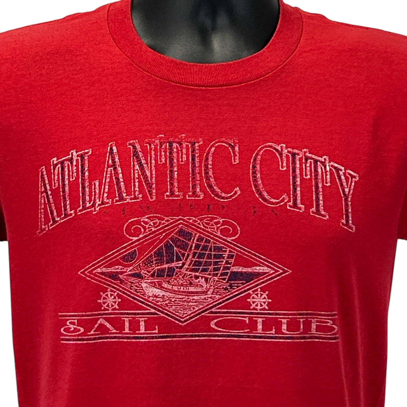 Red Vintage T-Shirt featuring Atlantic City Sail Club graphic on the front, size medium