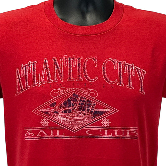 Red Vintage T-Shirt featuring Atlantic City Sail Club graphic on the front, size medium