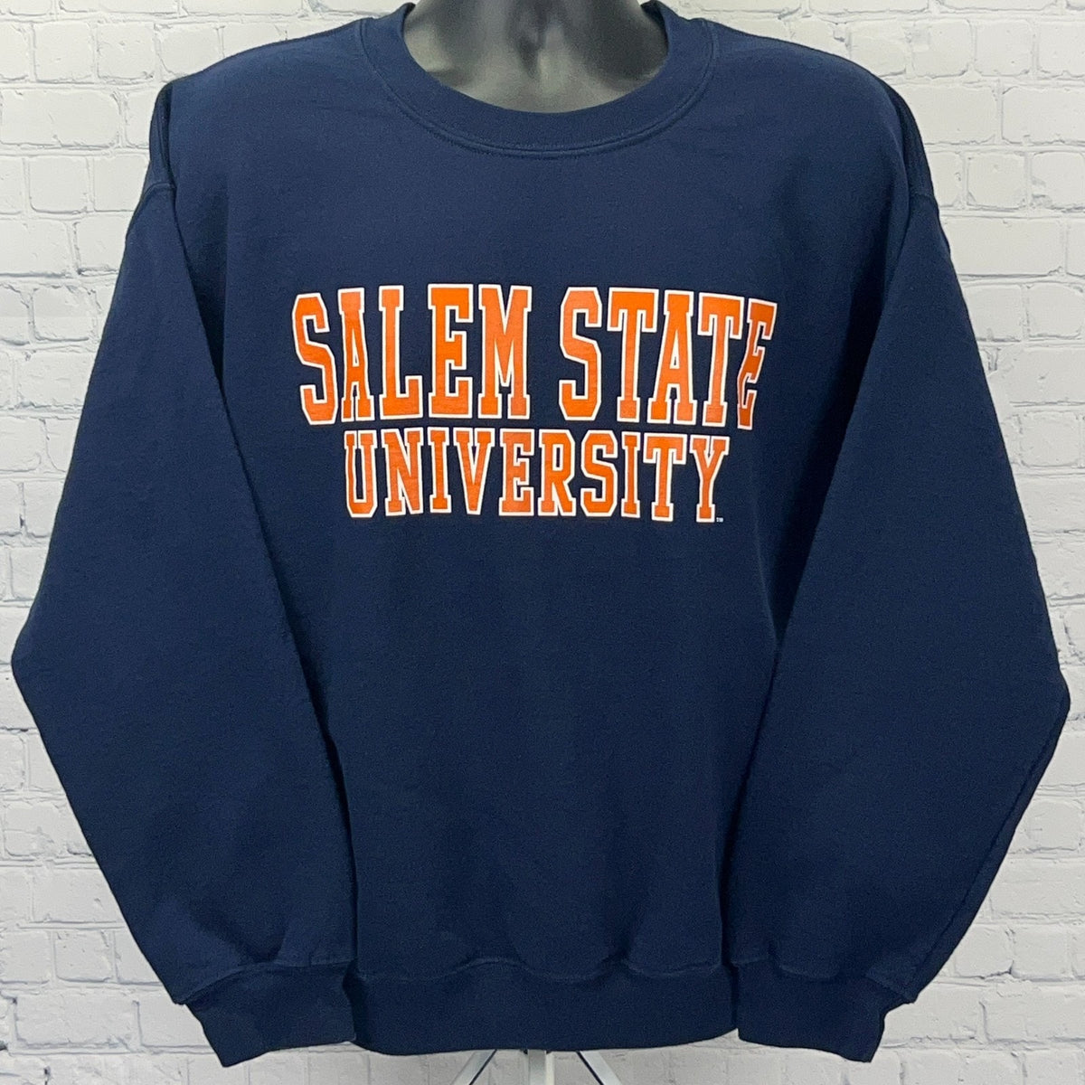 MV Sport Navy Blue Salem State University Vintage Sweatshirt in Large with Bold Orange Letters