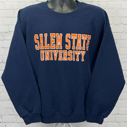 MV Sport Navy Blue Salem State University Vintage Sweatshirt in Large with Bold Orange Letters