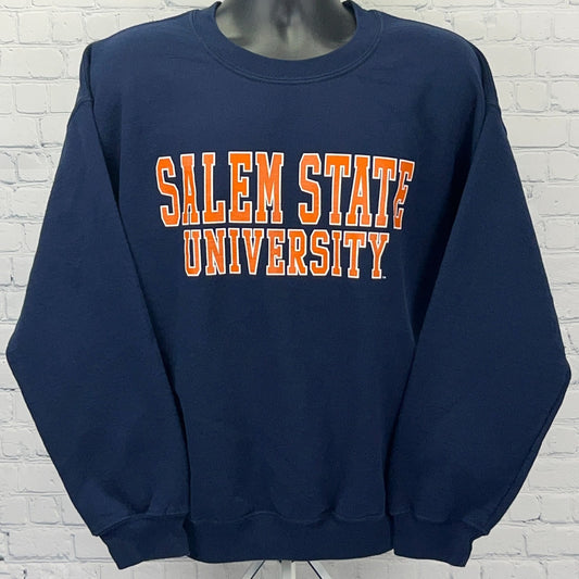 MV Sport Navy Blue Salem State University Vintage Sweatshirt in Large with Bold Orange Letters
