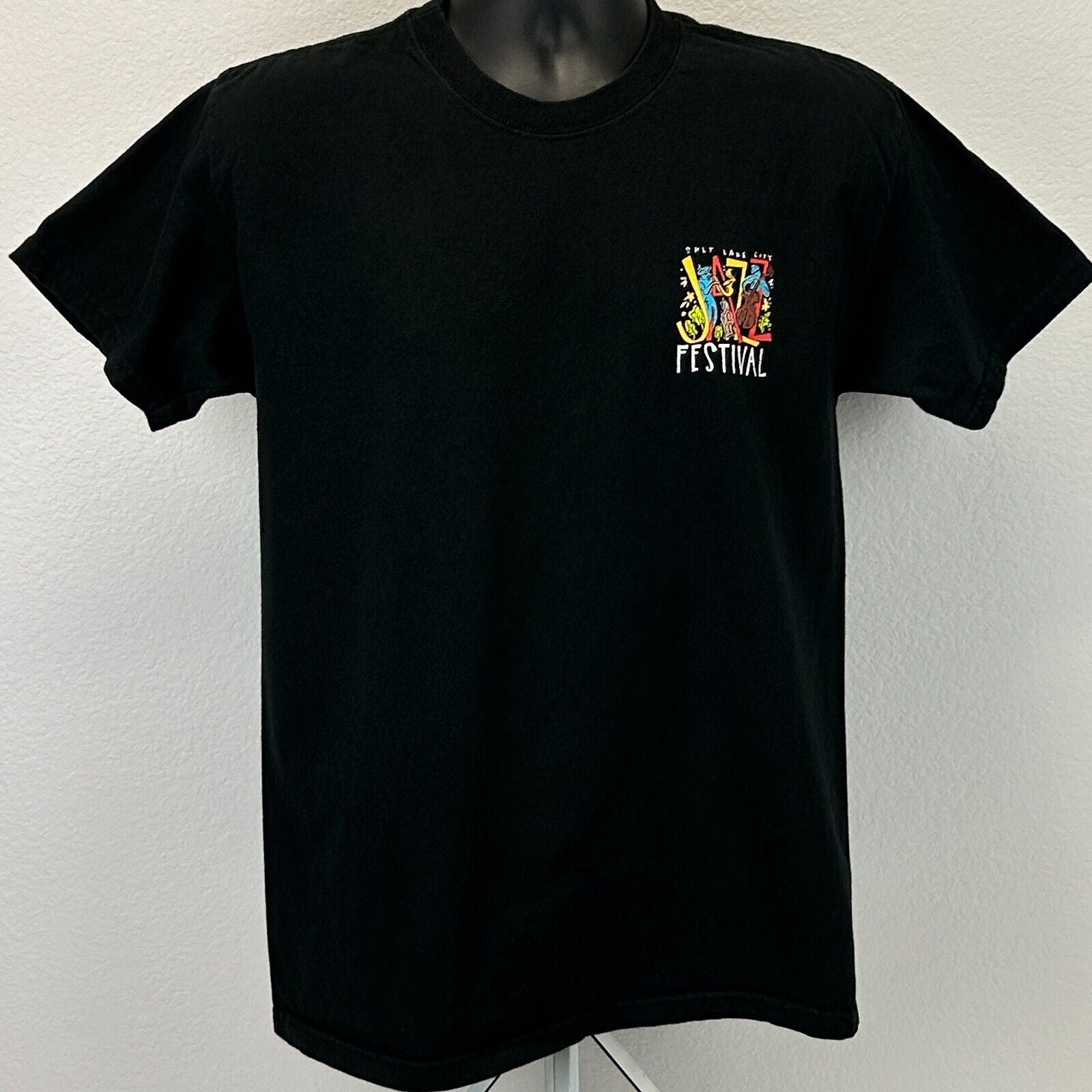Hanes Vintage 1990s T-Shirt Black Size Medium Front jazz festival t shirt
