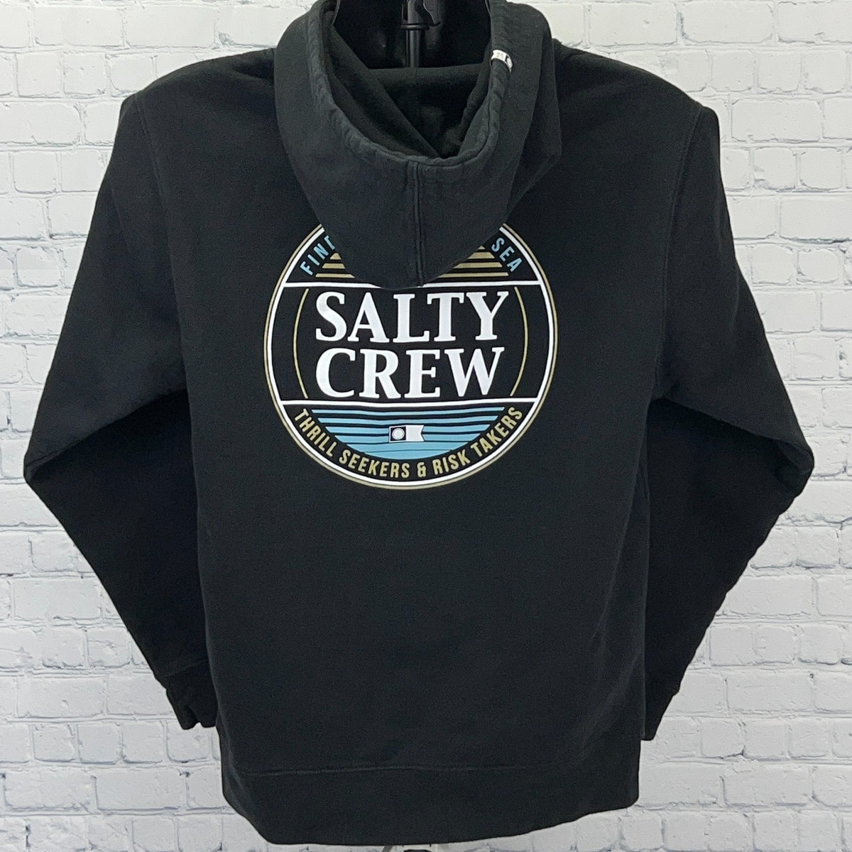 Salty Crew black hoodie for men with logo on the back, perfect for thrill seekers