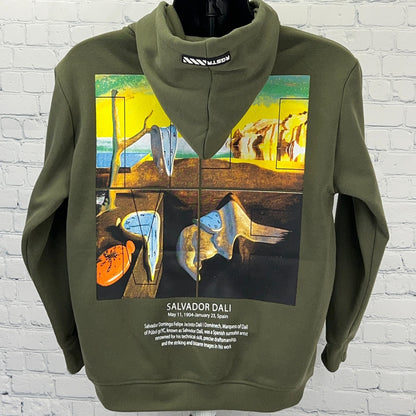 RGSTR olive green hoodie with Salvador Dali artwork print and vintage style for art lovers