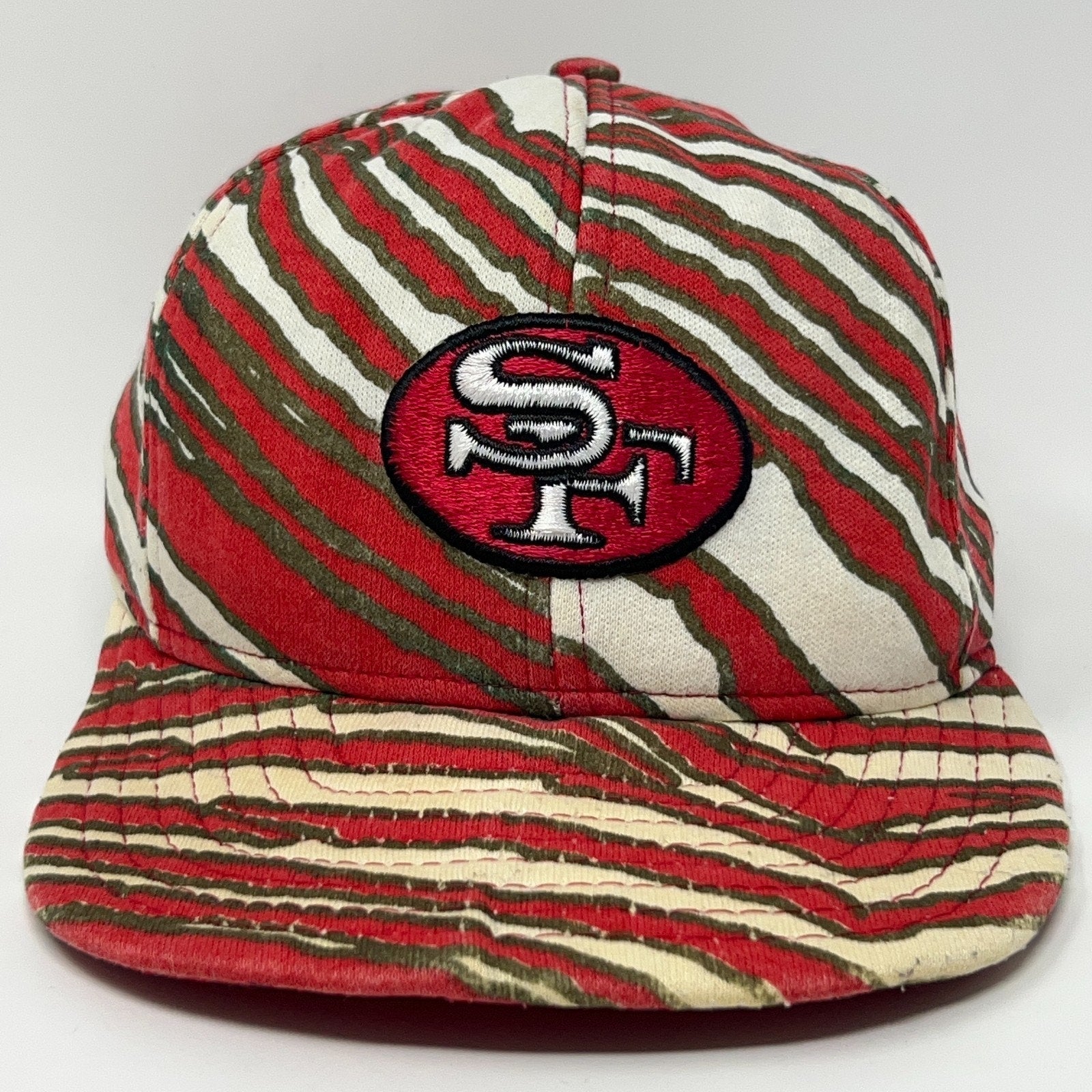 Zubaz San Francisco 49ers striped cap in red and cream with embroidered SF logo on front