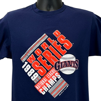 Navy Garan T-Shirt featuring San Francisco Giants 1989 World Series Champs graphic on the front