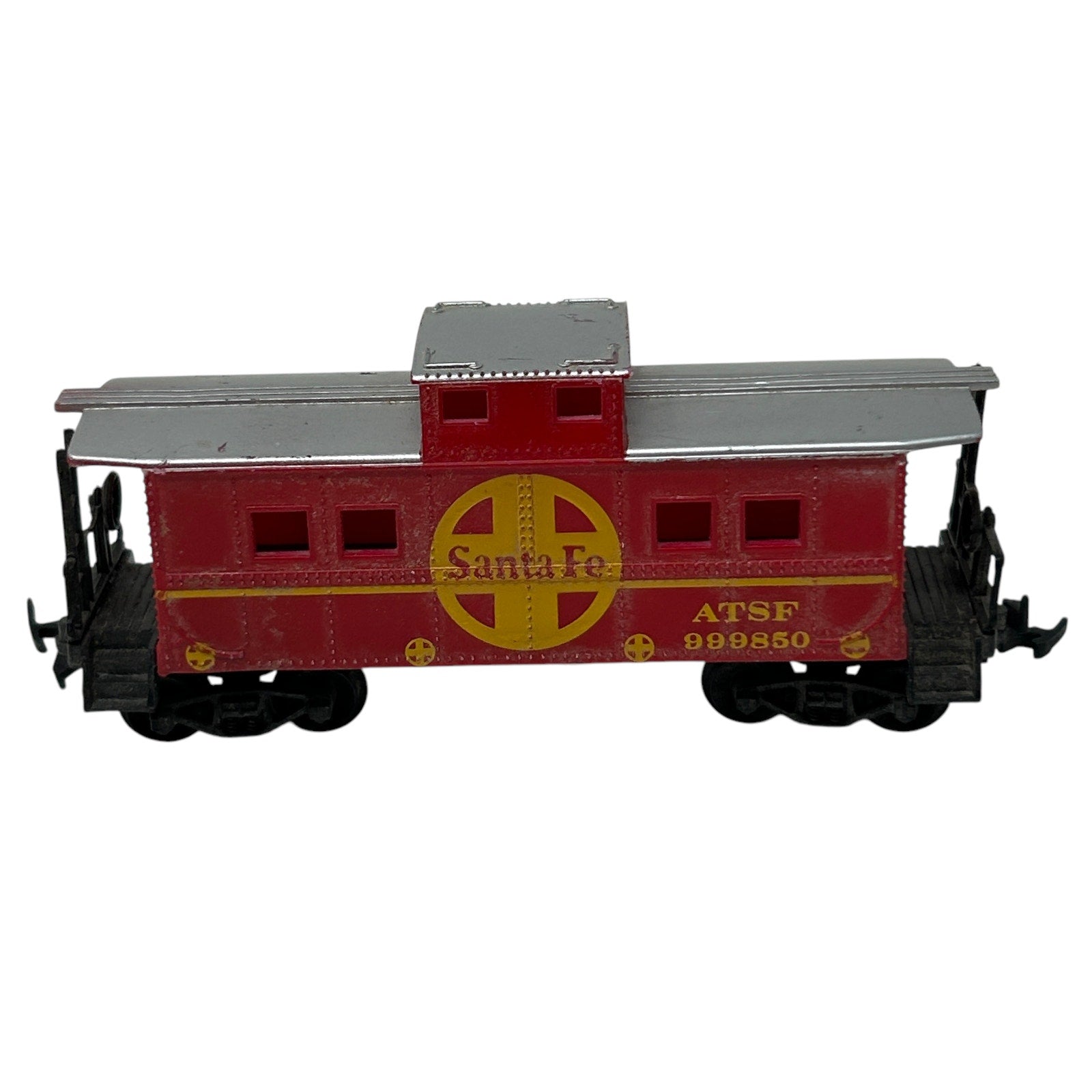 Red Life-Like Caboose with Santa Fe logo, detailed front view and authentic design elements