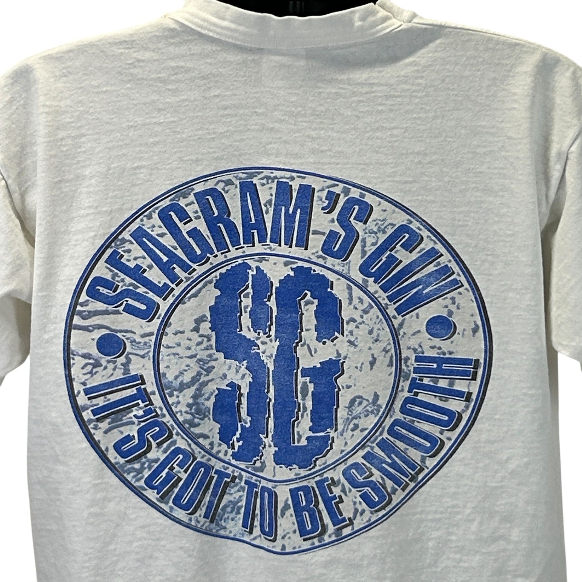 Fruit of the Loom Seagrams Gin T-Shirt in White with Blue Logo on Back, Size Large