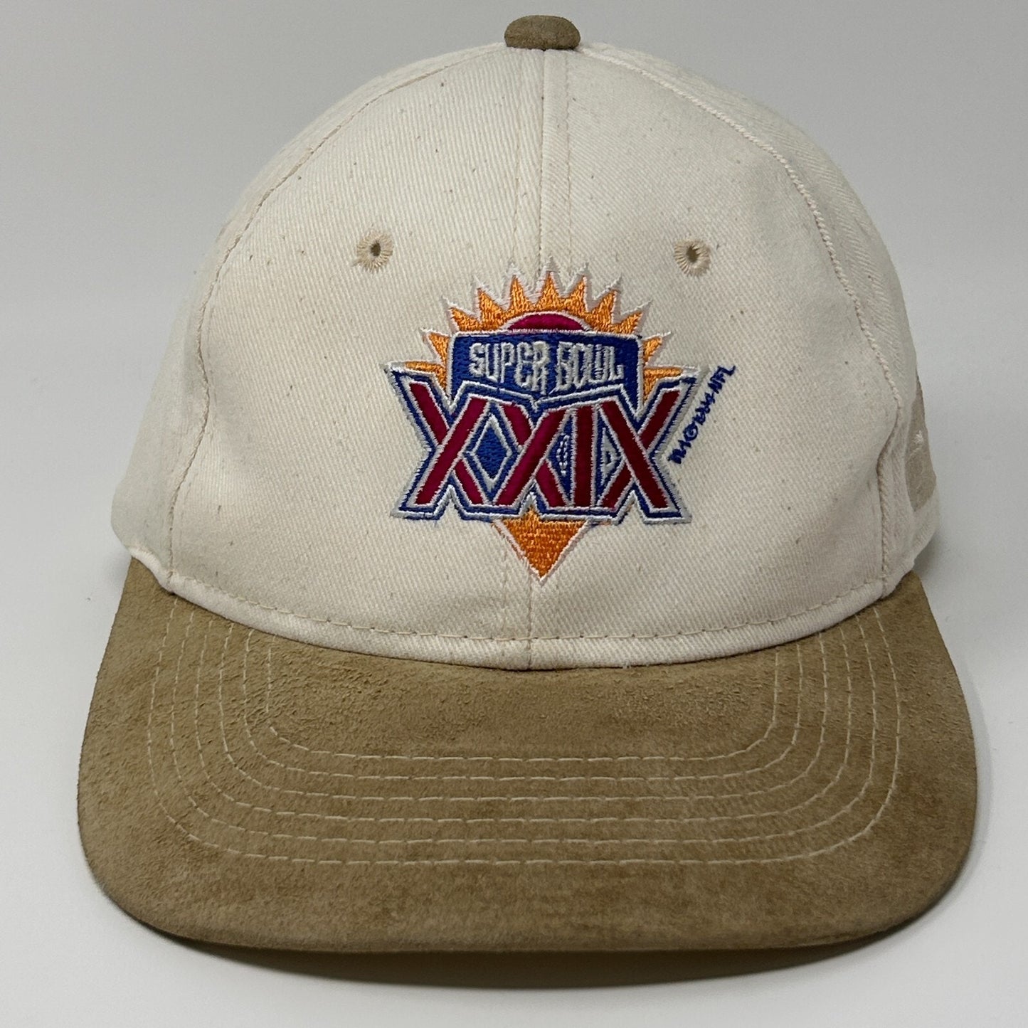 Sports Specialties SF 49ers hat in cream and brown with Super Bowl XXIX logo, front view