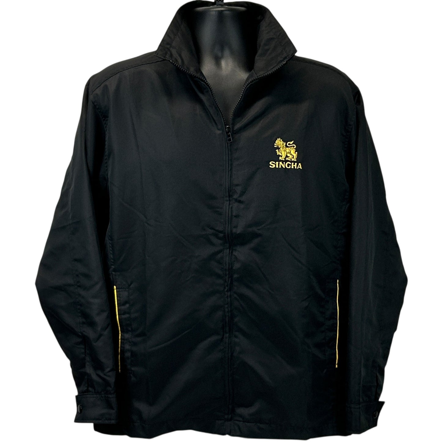 Singha Black Zip-Up Jacket with Front Zipper and Logo on the Chest, Size Medium