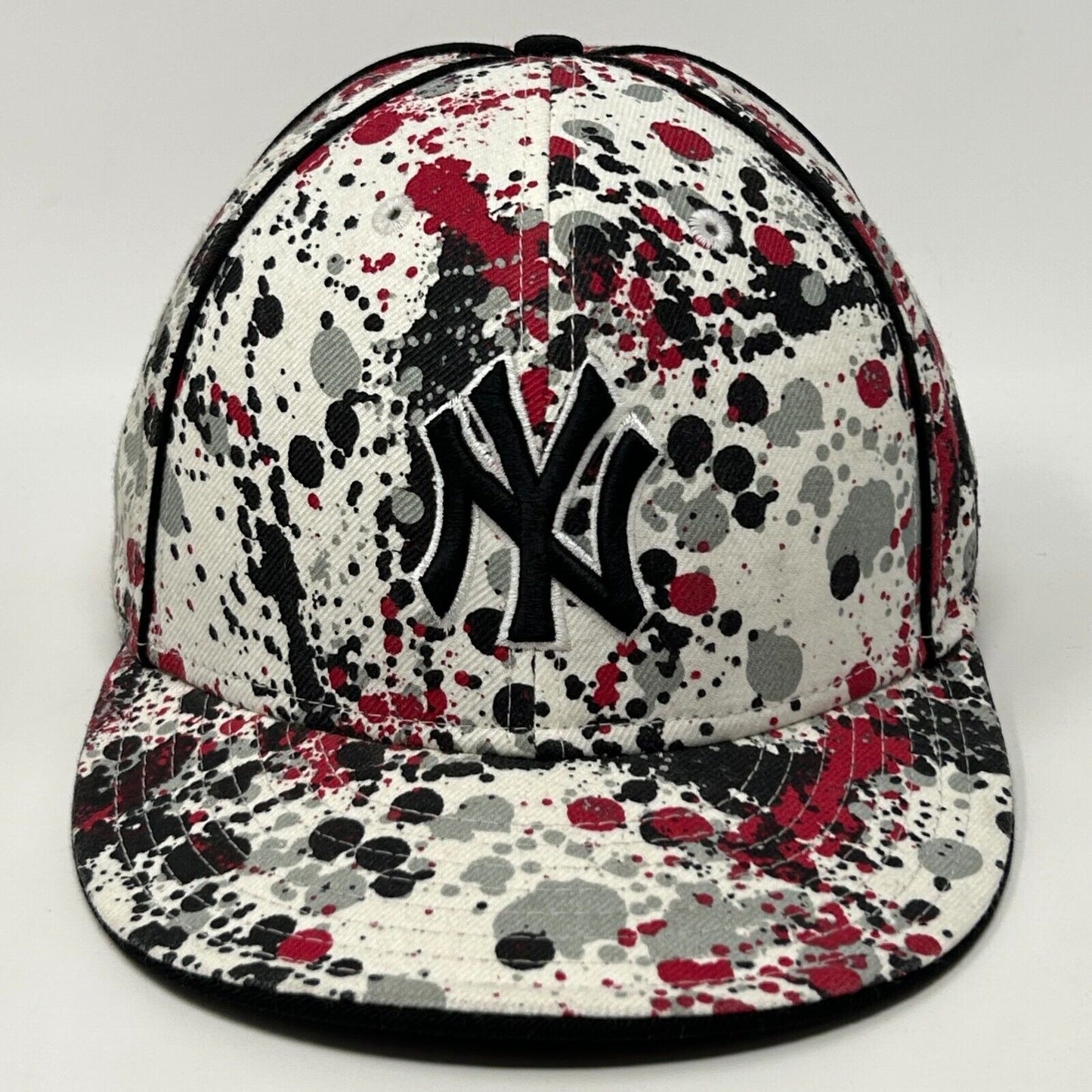 New York NY Yankees Baseball Cap Hat Fitted 7 1/2 Paint Splatter New Era White